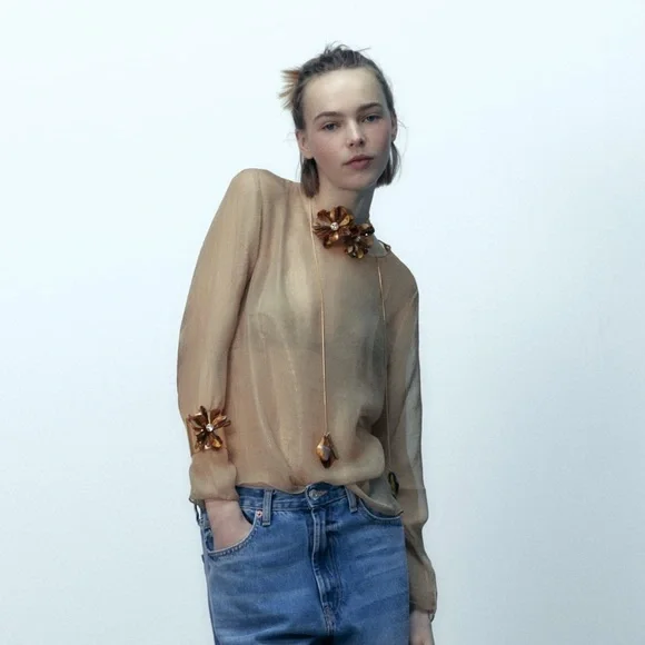Zara Floral Tortoiseshell Resin Statement Wrap Lariat Tie Necklace Gold Cord 2-PACK RESIN FLORAL CHARM NECKLACES - Golden | ZARA United  main image 4